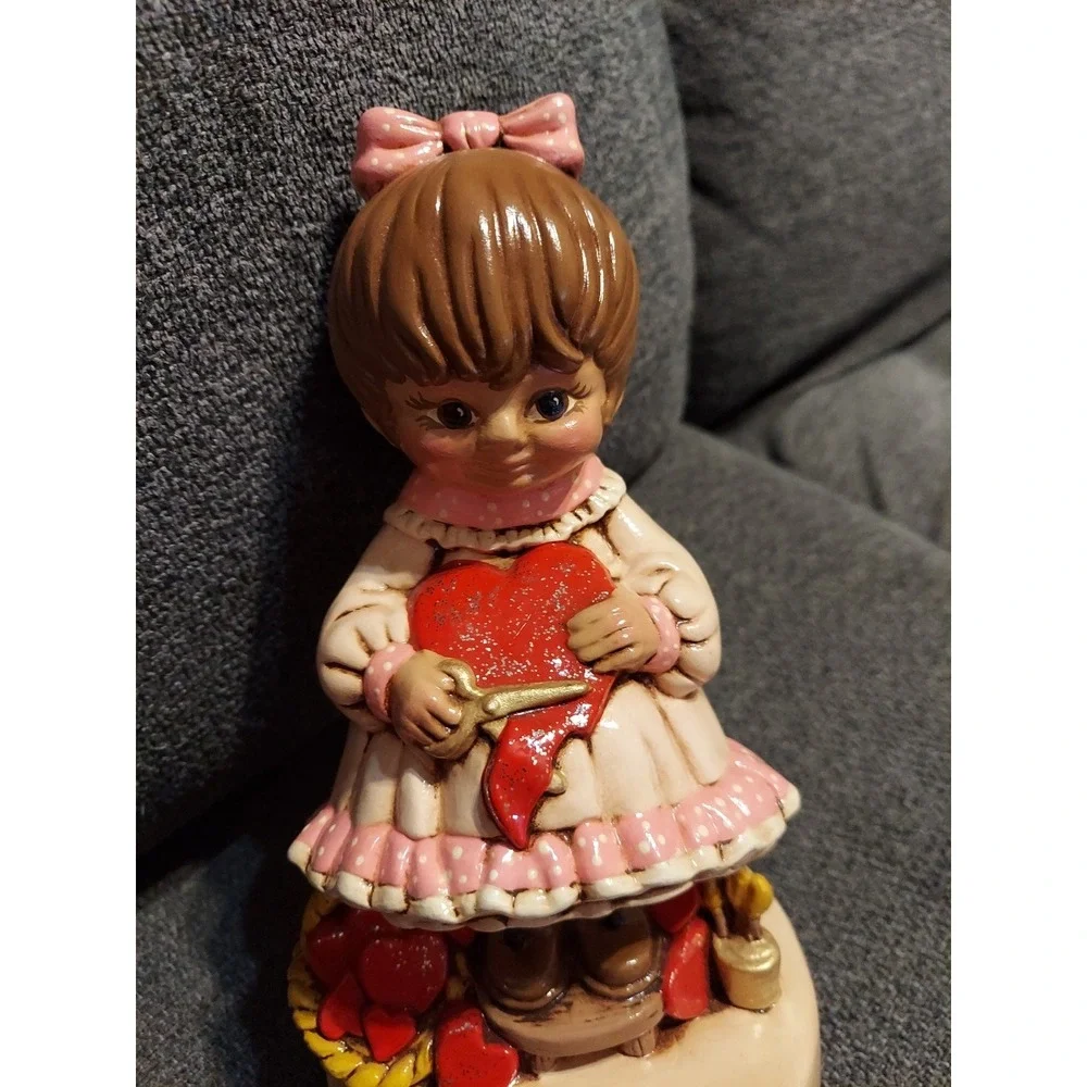 Be My Valentine Ceramic Figurine Girl Sitting Chair‎ Hearts Scissors Valentine